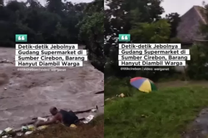 Panik Warga Cirebon Berebut Barang Mewah Banjir dari Supermarket yang Ambruk