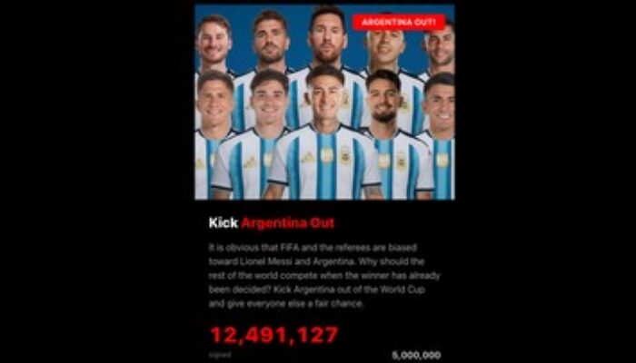 12 Juta Orang Teken Petisi Tuntut Argentina Didiskualifikasi